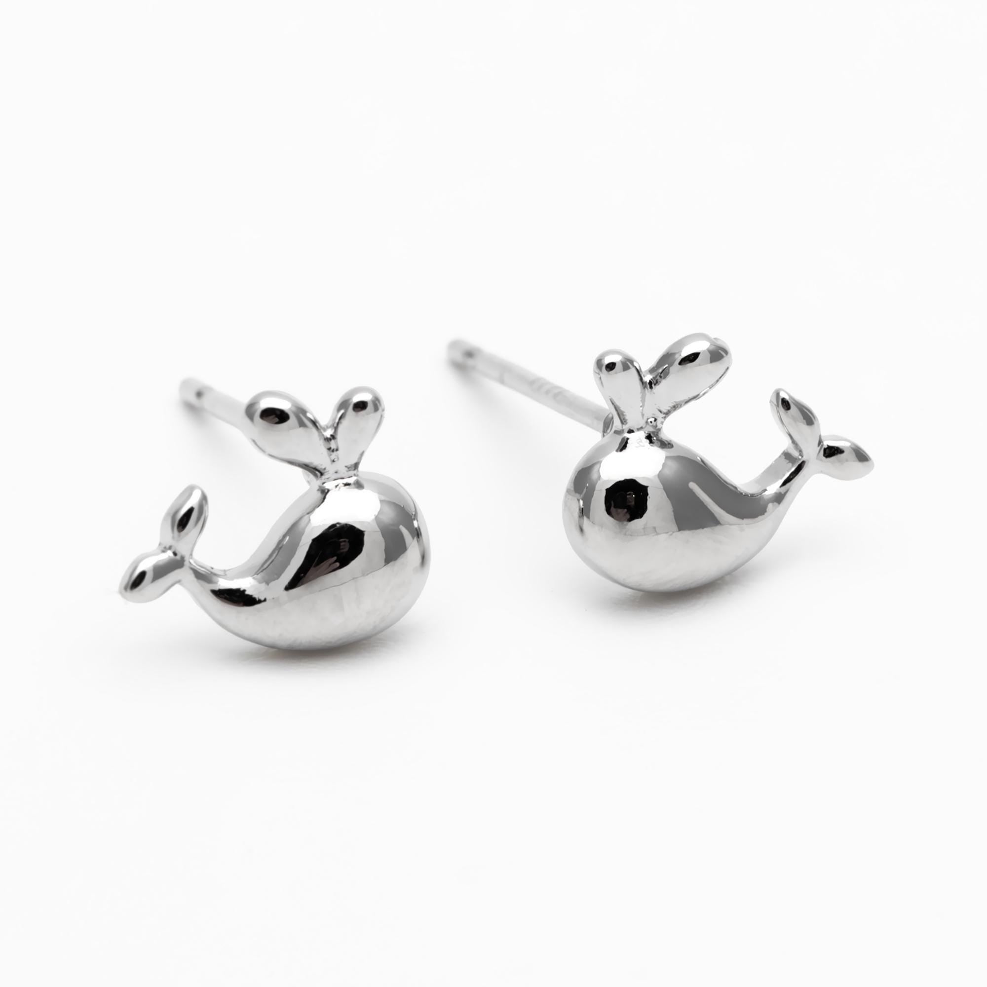 10pcs Gold/ Silver Tone Whale Earrings, 18K Real Gold/ Rhodium plated Brass, Cute Ocean Stud Earrings (GB-4460-C)